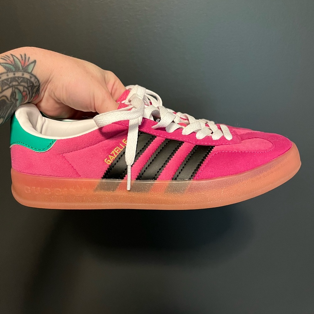 Pink adidas gazelle gucci collab